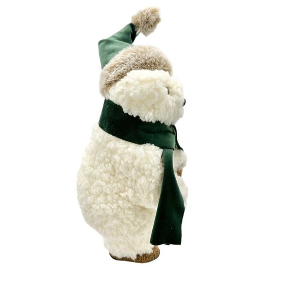Winter Bear Stands Up Figurine Off-White Fleece with Green Velvet Scarf and Hat - Picture 10 of 13